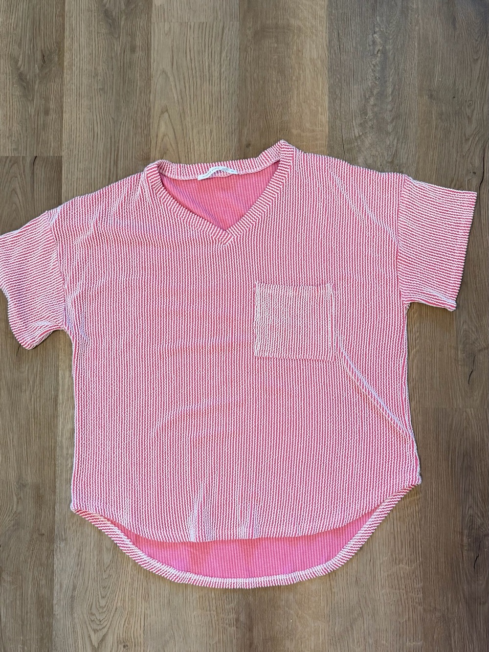Altar’d State Pink White Textured Stripe Pocket Top Medium Boho